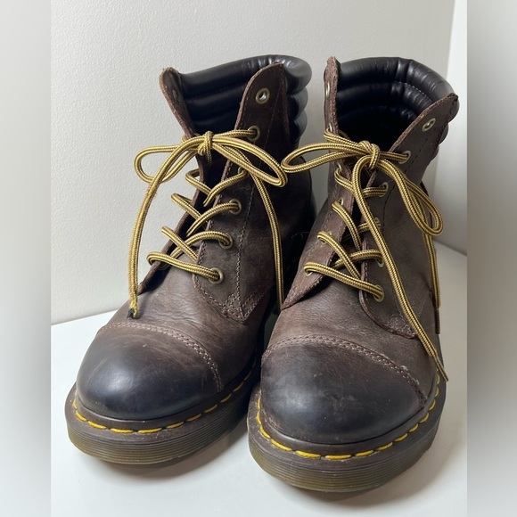 Dr. Marten Size 8 Distressed Alexandra Brown Combat Moto Boots Vibram Sole EUC - Picture 3 of 12